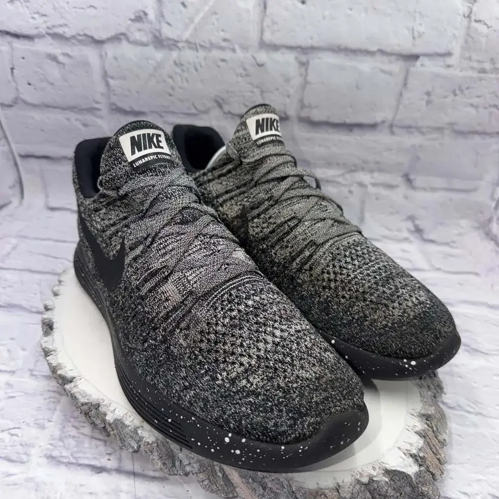 Nike LunarEpic Low Flyknit 2 Mens Running Shoes Black White 863779-041 Size 12